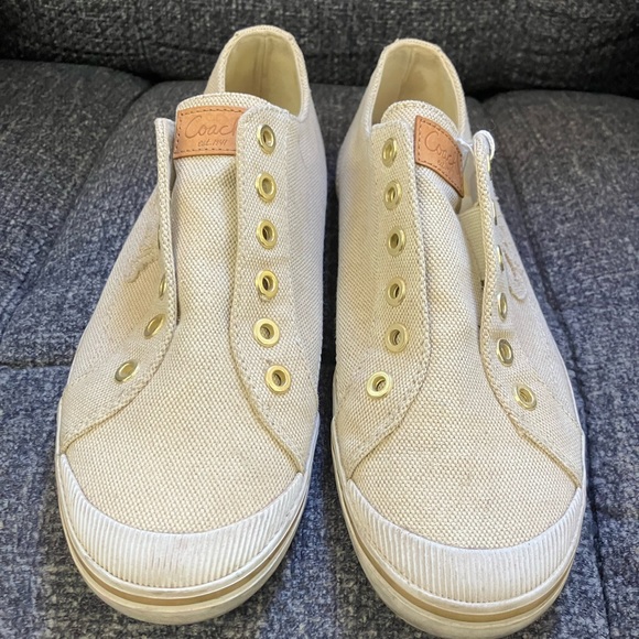 Coach side embossed canvass cream sneaker - Picture 2 of 7